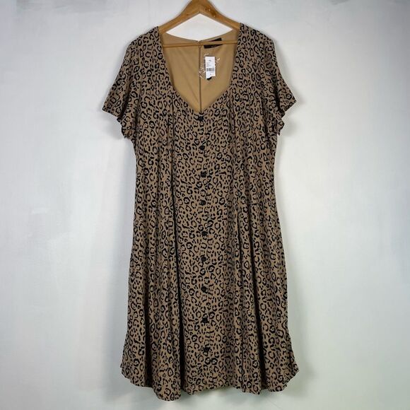 Lane Bryant Size 16 Leopard Print Dress Size 16 NEW Short Sleeve Fit and‎ Flare - Picture 1 of 11